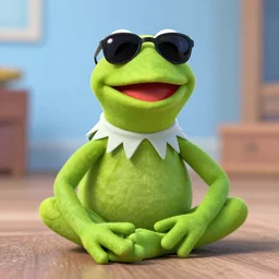 cool Kermit the frog, wearing cool sunglasses, living the dream