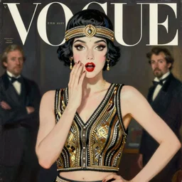 vogue magazine, vintage roaring 2 0 s flapper, surprised, greg rutkowski, john singer sargent, anime, trending on pixiv, oil painting, crop top, intricate