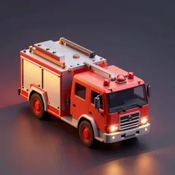 isometric low poly render of a fire engine, concept art