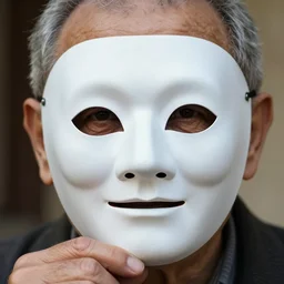 close - up portrait of a wrinkled old man wearing a pulcinella mask holding up a pizza!! to behold, clear eyes looking into camera, baggy clothing and hat, masterpiece photo by cindy sherman