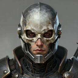 the doomslayer as a scifi cyberounk knight, closeup portrait art by donato giancola and greg rutkowski, realistic face, digital art, trending on artstation, skull helmet, symmetry!!