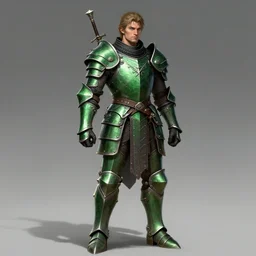 Beautiful, Green Steel-Plate, Full-Body Armor, rpg, digital art, skyrim, trending on ArtStation