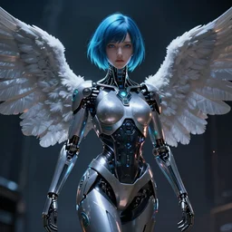 2D movie still, a beautiful cinematic female cyborg angel , fantasy magic, short aqua blue black fade hair, dark light night, highly detailed, advanced digital anime art, concept art, matte, art by WLOP and Artgerm and Greg Rutkowski and Alphonse Mucha, masterpiece by Jinji Ito
