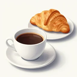 one cup of coffee and a plate with a croissant