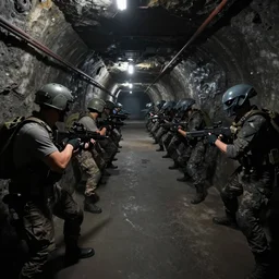 gopro footage of a battle between human soldiers and grey aliens with guns in a dark underground tunnel