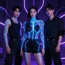 shorts, by wenjun lin, by artem chebokha, by alena aenami, by ian llanas, 4 k, cyber punk style, glowing blue veins, purple glowing wires