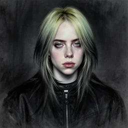 a gothic portrait drawing of billie eilish by tim boyle