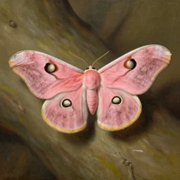 an oil painting of a rosy maple moth by Rembrandt