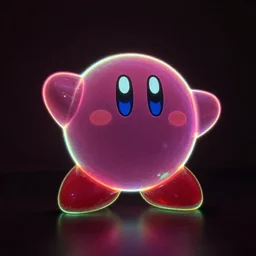 a laser glass sculpture of kirby, laser glass art.