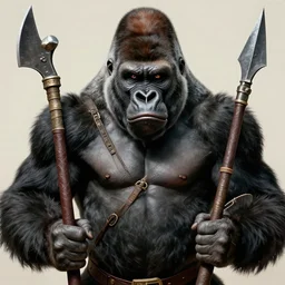 frightening gorillas warrior portrait, weapons in hand, art by artgerm, wlop, loish, tony sandoval. realistic, symmetrical face