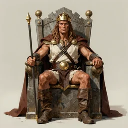 (((((1950s king conan the barbarian sitting on his throne . muted colors.))))) by Jean-Baptiste Monge !!!!!!!!!!!!!!!!!!!!!!!!!!!