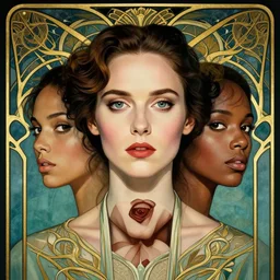a streamline moderne, art nouveau, multi - racial portrait of eva green in the style of charlie bowater, and in the style of donato giancola, and in the style of charles dulac. intelligent, expressive eyes. symmetry, ultrasharp focus, dramatic lighting, semirealism, intricate symmetrical ultrafine streamline moderne background detail.