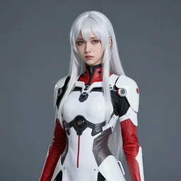 portrait of a woman by ayami kojima, she is about 2 0 years old, elven appearance, straight white hair, very tall and slender, elegant and graceful, sad look, wearing a futuristic tactical gear colored in white and red, sharp focus, cinematic lighting, artstation hq.
