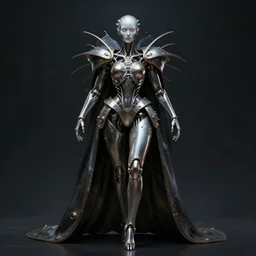 biomechanical queen, infinite detail, full shot, smooth, sharp focus, illustration, rembrandt lighting, dark mood, mysterious, concept art, unreal engine 5, 8 k, art by simon bisley and hr giger