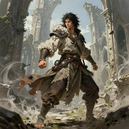anime ,dynamic brush strokes, linear gamma, dynamic pose, natural light, dissolution ,turbulence , costume design made by nordic tribes, sophisticated composition, old masters light composition, procedurally generated, epic human character posing for concept art, beautiful ancient gothic ruins behind, substance designer, PBR, Ultra detailed, hyperrealistic, megascans, volumetric light, concept by master artist, made in paint tool SAI2, trending pixiv face