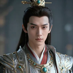 Closeup portrait of a futuristic Chinese emperor, sleek robes, jewellery, ornate, sci-fi concept art, artstation, matte painting