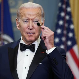 joe biden wearing a tuxedo and a monocle