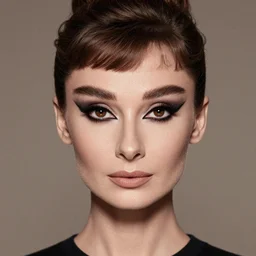 full body textured film grain Heavy Contour makeup look eye shadow smokey eyes fashion model face young katherine hepburn by artgem