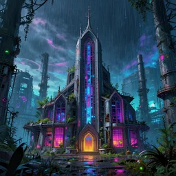 a beautiful ultradetailed rendering of chapel nature architecture city abandoned urbex industrial architecture unfinished building building by william pereira, laser steampunk uv light neon noir rainforest thermal vision synthwave retrowave anime nature, archdaily, wallpaper, highly detailed, trending on artstation.