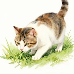sketch of a cat eating grass, artwork