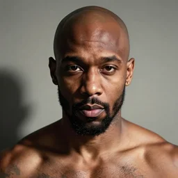 realistic picture of the face of Asmongold being bald and very muscular like gigachad, high quality photograph, shadows