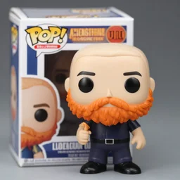 funko pop bald man with a large orange beard in funko pop box