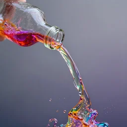 multi color liquid flowing out of a glass bottle, fantasy art