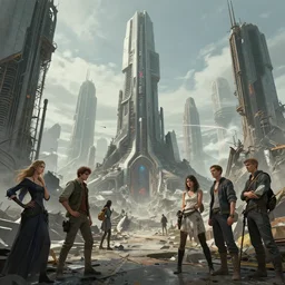 ruins of advanced civilization, futuristic skyscrapers, by artgerm, eve ventrue, sherree, ilya kuvshinov, magali villeneuve, jeremy lipkin, rob rey, christophe vacher