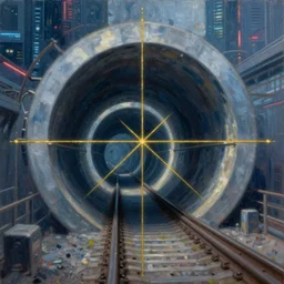 an epic tonnel metro, oil on canvas, cold colors, perfect composition, golden ratio, beautiful detailed, photorealistic, digital painting, artstation, concept art, smooth, sharp focus, illustration, cyberpunk background, artstation trending, octane render, unreal engine