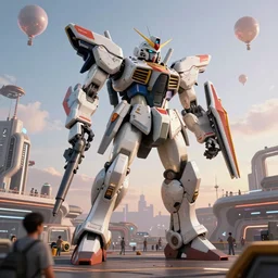 a beautiful hyperrealistic ultradetailed 3 d render of a gigantic mecha guarding a sci - fi spaceport, by eren arik : 3, mech, unreal engine, octane render, gigantic, unreal engine, octane render, 3 d, brilliantly coloured, intricate, ultra wide angle, trending on artstation, dusk, volumetric lighting, hdr, polished, micro details, ray tracing, 8 k : 2, people, sphere, balloon, blurry, blur, depth of field, dof, bokeh, obscured, macro : - 1