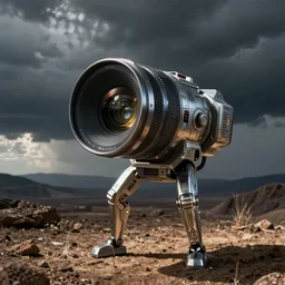 sci fi camera lens with legs surrealistic cinematic