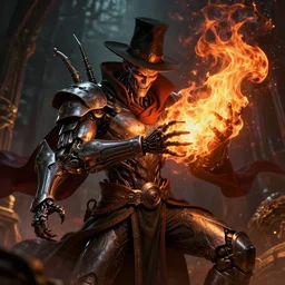 an evil cybernetic magician releasing fire spell, cyberpunk concept art, trending on artstation, highly detailed, intricate, sharp focus, digital art, 8 k