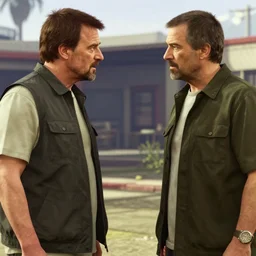 a gta V cutscene of Walter White arguing with Trevor Philips