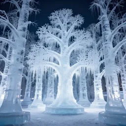 beautiful melting ice sculpture tree forest, trees made out of ice, cold light illuminate the ice trees, artwork by gerald brom, 4 k, masterpiece