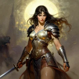 beautiful female warrior by frank frazetta, trending on artstation