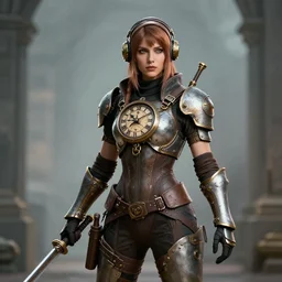 photo of a female clockpunk warrior