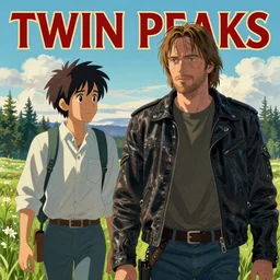 Twin Peaks poster artwork by Michael Whelan and Tomer Hanuka, Rendering of Jack Black in biker gear visiting Twin Peaks, full of details, by Makoto Shinkai and thomas kinkade, Matte painting, trending on artstation and unreal engine