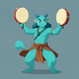 cyan shaman spirit axie pet dances holding shaman tambourine and makes shaman ritual, fantasy, studio ghibli, clean cel shaded vector art, style artstation, style greg rutkowski, octane render, unreal engine 6, epic game graphics, fantasy, conceptual art, ray tracing