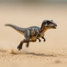 macro photo by national geographic of a tiny dinosaur jumping out from the sand, fast shutter speed, motion blur, tiny gaussian blur, insanely detailed, insanely intricate, depth of field, low contrast, wide aperture, action photography