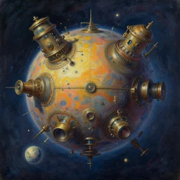 a mysterious epic gouache painting of a steampunk planet by alena aenami in the style of romanticism art, trending on art station