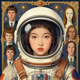 a still frame illustration of a a beautiful asian girl wearing a space helmet by quint buchholz, cheng hsiao - ron, wes anderson, fujita goro, edward hopper, rene magritte, simon stalenhag, fine details, ornate