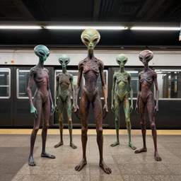extraterrestrials at a subway station, artstation