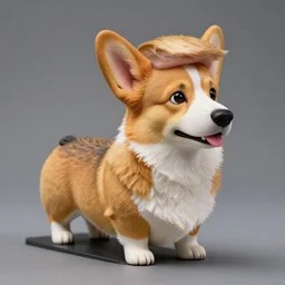 hyperreal derailed maquette of a corgi dog as donald trump, donald trump ’ s head on the neck of a corgi dog body, creature design by rick baker, jordu schell style, studio lighting