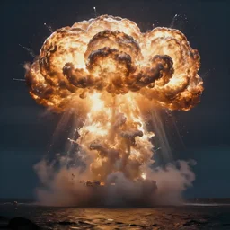 massive underwater explosion, global illumination, volumetric shadows, volumetric lighting digital painting, trending on artem, trending on deviantart,