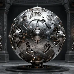steel silver mechanical sphere robot in dark stone room, intricate, elegant, sharp focus, highly detailed, concept art, digital painting, aleksi briclot, rutkowski, beksinski