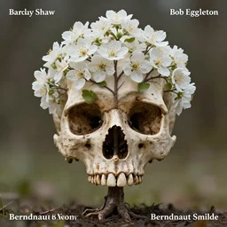 the sprout of the tree of life has blossomed beautiful flowers sprouting from the eye socket of a charred skull, by Barclay Shaw and Bob Eggleton and Berndnaut Smilde