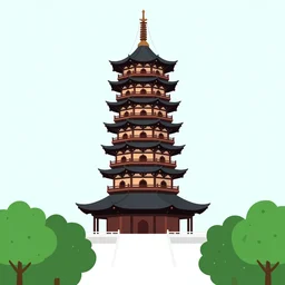 large chinese buddhist pagoda in park, vector art, minimalism,
