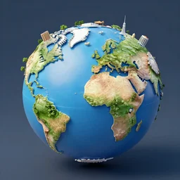 an isometric globe with famous landmarks on it, 3 d render, 3 d model