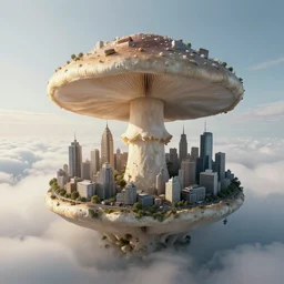 a giant mushroom that has a city built on it and stretches above the clouds. highly detailed 8 k. intricate. lifelike. soft light. nikon d 8 5 0. cinematic post - processing