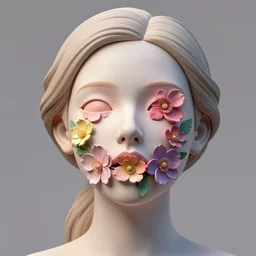 a woman with flowers in her eyes and mouth created in 3d by James jean